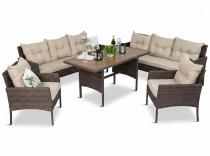 Meble technorattanowe na 8 osób z wysokim stołem polywood Perata Grande Brown