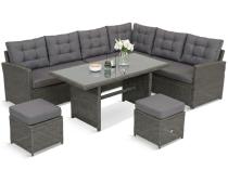 Narożnik ogrodowy technorattan 250x190cm z pikowanymi poduszkami + pufy Cofete Anthracite