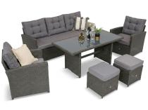 Zestaw mebli z sofą 186cm, wysokim stołem, fotelami i pufami Cofete Dining – Anthracite Cofete 2.0