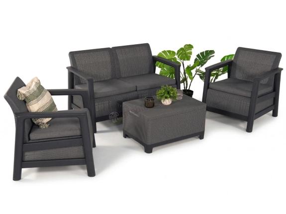 OUTLET - Zestaw mebli ogrodowych dla 4 osób Scandi Linea Grafit ze skrzynią na poduszki