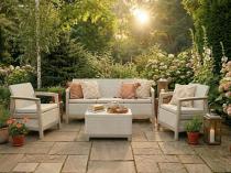 Beżowy zestaw ogrodowy dla 5 osób ze skrzynią Scandi Linea imitacja juty