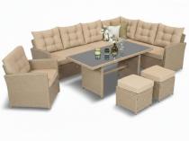 Technorattanowy narożnik z wysokim stołem i fotelem na taras Cofete Natural