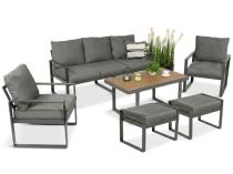 Nowoczesne meble na taras - zestaw z sofą, fotelami i pufami - Panaon Dining Plus Grey Teak