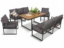 Meble ogrodowe dla 8 osób - sofy 175cm, fotele, stół obiadowy 160cm - Panaon Grande Grey Teak