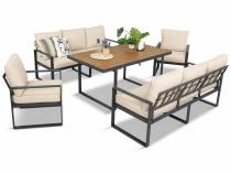 Jasny komplet mebli metalowych na taras dla 8 osób - Panaon Grande Light Beige Teak