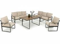 OUTLET - Jasny komplet mebli metalowych na taras dla 8 osób - Panaon Grande Light Beige Teak