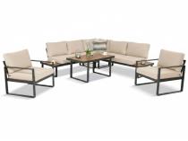 Komplet mebli na taras dla 7 osób - narożnik z fotelami - Panaon Corner Light Beige Teak