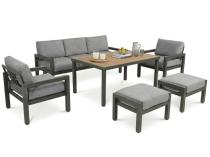 Meble do ogrodu z wysokim stołem obiadowym i pufami Calamba Dining - Grey