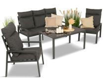 Grafitowy komplet ogrodowy metalowy z wysokim oparciem z sofą 175cm Doros Dining