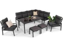 Komplet mebli ogrodowych z narożnikiem z wysokim oparciem i wysokim stołem 160cm, fotelami i pufami Doros Corner XL - Dark Grey