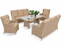Eleganckie meble technorattanowe dla 8 osób Fiorento - 2 sofy, 2 fotele i duży stół - Beige