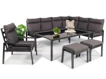 Grafitowy narożnik na taras z fotelem wysokie oparcia - metalowy stelaże - Doros Corner XL - Dark Grey