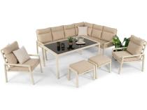 Duży zestaw mebli na taras dla 10 osób z narożnikiem i stołem obiadowym 160cm Doros Corner XL - Cream