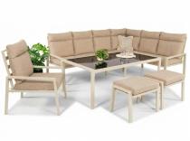 Nowoczesne meble ogrodowe z wysokim oparciem - modułowy narożnik 184x239cm i fotel - Doros Corner XL - Cream