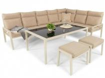 Zestaw mebli ogrodowych metalowych ze stołem 160cm i pufami Doros Corner XXL - Cream