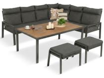 Nowoczesne meble ogrodowe metalowe narożne z pufami i stołem polywood- Doros Corner XL - Dark Grey