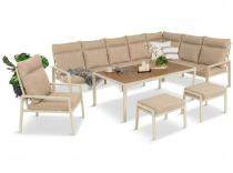 Komplet mebli tarasowych dla 10 osób - narożnik, fotel i pufy - Doros Corner XXL - Polywood Cream