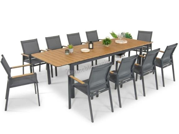 OUTLET - Aluminiowy zestaw mebli ogrodowych obiadowych dla 10 osób, stół 220-280 cm - Avio Ebra – Antracyt