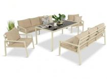 Jasne meble tarasowe metalowe z sofami 175cm i wysokim stołem Sodor Grande - Cream