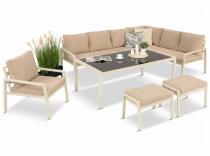 Jasne nowoczesne meble ogrodowe - modułowy narożnik 184x239cm i fotel - Sodor Corner XL - Cream
