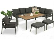 Grafitowy narożnik na taras z fotelem i stolikiem polywood - metalowy stelaże - Sodor Corner XL - Dark Grey Polywood