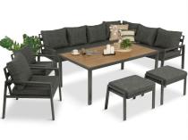 Grafitowy zestaw mebli ogrodowych z narożnikiem i dwoma fotelami Sodor Corner XL - Dark Grey Polywood