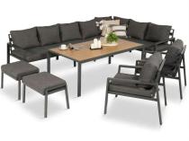 Grafitowe nowoczesne meble tarasowe dla 10 osób Sodor Corner XXL narożnik z 2 fotelami i 2 pufami - Dark Grey Polywood