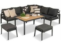 Komplet mebli na taras - narożnik 184x239cm, 2 pufy, stół 120cm - Sodor Corner XL - Dark Grey Polywood