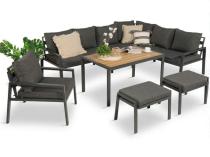 Komplet ogrodowy metalowy z narożnikiem, fotelem i pufami - Sodor Corner XL - Dark Grey Polywood