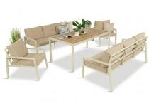 Jasne meble tarasowe metalowe z sofami 175cm i wysokim stołem Sodor Grande - Cream Polywood