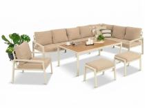 Komplet mebli tarasowych dla 10 osób - narożnik, fotel i pufy - Sodor Corner XXL - Cream Polywood