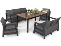 Meble na taras z tworzywa Scali Combo grafit na 7 osób, stół obiadowy 158cm z blat imitacja drewna
