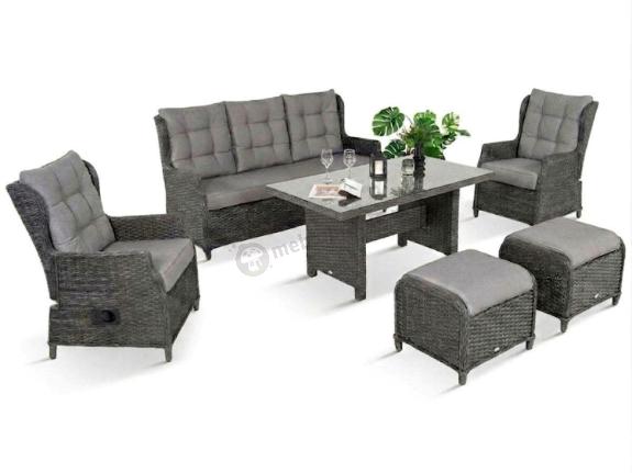 OUTLET - Komplet mebli z technorattanu z regulowanymi fotelami ze stołem 145x85 Fiorento - Antracite