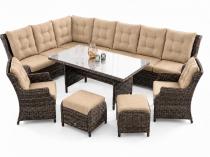 Elegancki zestaw technorattanowy z narożnikiem, fotelami i pufami dla 11 osób Fiorento Corner XL - Brown