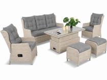 Meble technorattanowe z sofą 178cm, 2 regulowanymi fotelami i stołem podnoszonym Fiorento - Grey