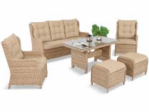 Meble technorattanowe z sofą 178cm, 2 fotelami, 2 pufami i stołem obiadowym Fiorento - Beige