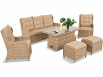 Meble technorattanowe z sofą 178cm, 2 fotelami, 2 pufami i stołem podnoszonym Fiorento Dining - Beige