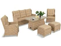 Meble technorattanowe z sofą 178cm, 2 fotelami, 2 pufami i stołem podnoszonym Fiorento Dining - Beige