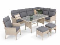 Meble technorattanowe narożne ze stołem 120x70cm, pufami i fotelem Lirata Corner - Light Grey