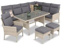 Meble technorattanowe narożne ze stołem 120x70cm, pufami i fotelem Lirata Corner - Light Grey