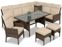 Narożnik technorattan 8 miejsc + fotel wysokie oparcia ze stołem obiadowym Lirata Corner Brown