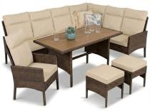 Narożnik technorattan + fotel 9 miejsc ze stołem polywood Lirata Corner Brown