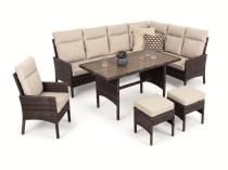 Narożnik technorattan + fotel 9 miejsc ze stołem polywood Lirata Corner Brown
