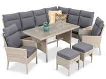 Narożnik technorattan ze stołem polywood i dwoma fotelami 120x70cm Lirata Corner Light Grey