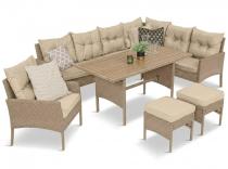 Narożnik technorattanowy na nóżkach Perata Corner Natural + 1 fotel Polywood