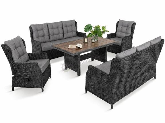 OUTLET - Eleganckie meble ogrodowe technorattanowe premium dla 8 osób z regulacją foteli ze stołem polywood Fiorento - Anthracite
