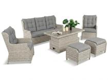 Meble technorattanowe z sofą 178cm, 2 fotelami i stołem z regulacją wysokości Fiorento Dining - Grey Polywood