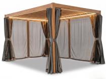Nowoczesna pergola z oświetleniem, zasłonami i moskitierami Nefir 2.0 LED 3x4 - Woodlook