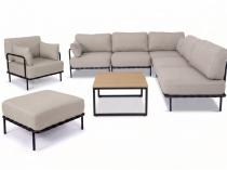 Meble tarasowe modułowe premium, beżowe Olefin wodoodporne na 7 osób Salve Beige 5 + stolik Comfort