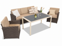 Zestaw ogrodowy technorattan dla 5 osób Cofete ze stołem 140x70 cm Brown Cream